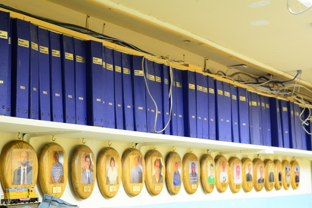 Editions of Model Railroader magazine stored in binders that dated back to 1939.